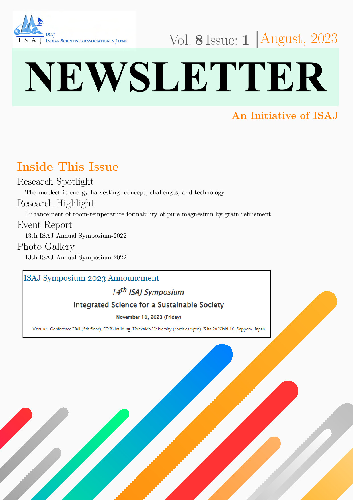 ISAJ Newsletter - Volume 8, Issue 1 (August 2023) Cover